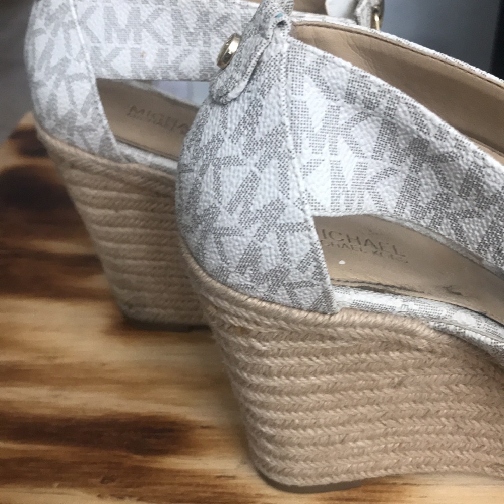 Michael Kors Women's White Logo Zip Wedge Sandals - Picture 5 of 9